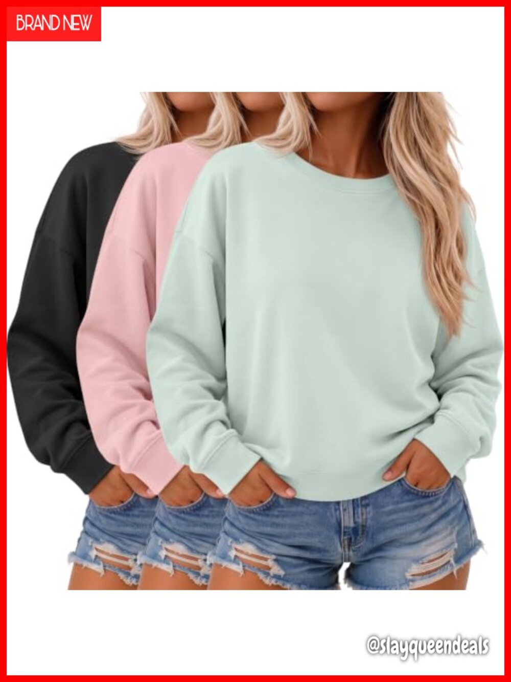 3 Pack Womens Cropped Sweatshirts Cotton Blend Long Sleeve Pullover Top